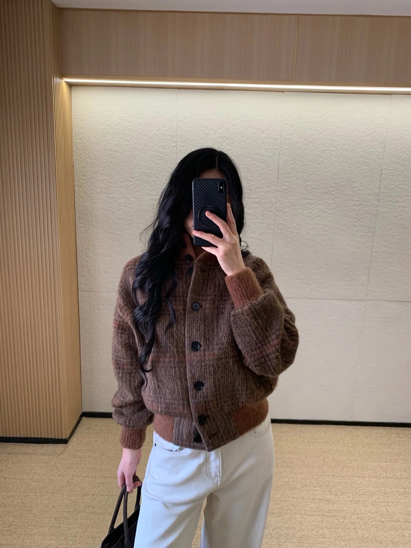 26 Spring New Arrival Women's Vintage Plaid Wool Blend Stand Collar Jacket