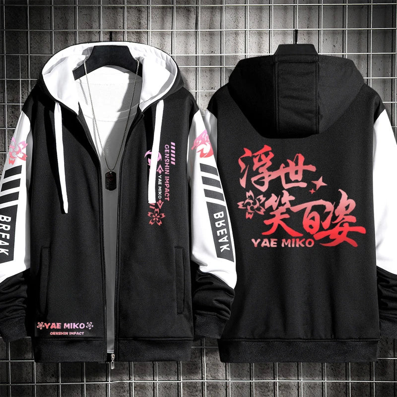 Anime Genshin Impact Yae Miko Cosplay Costumes Unisex 3D Hoodie Sweatshirt Zipper Hooded Jacket Outerwear