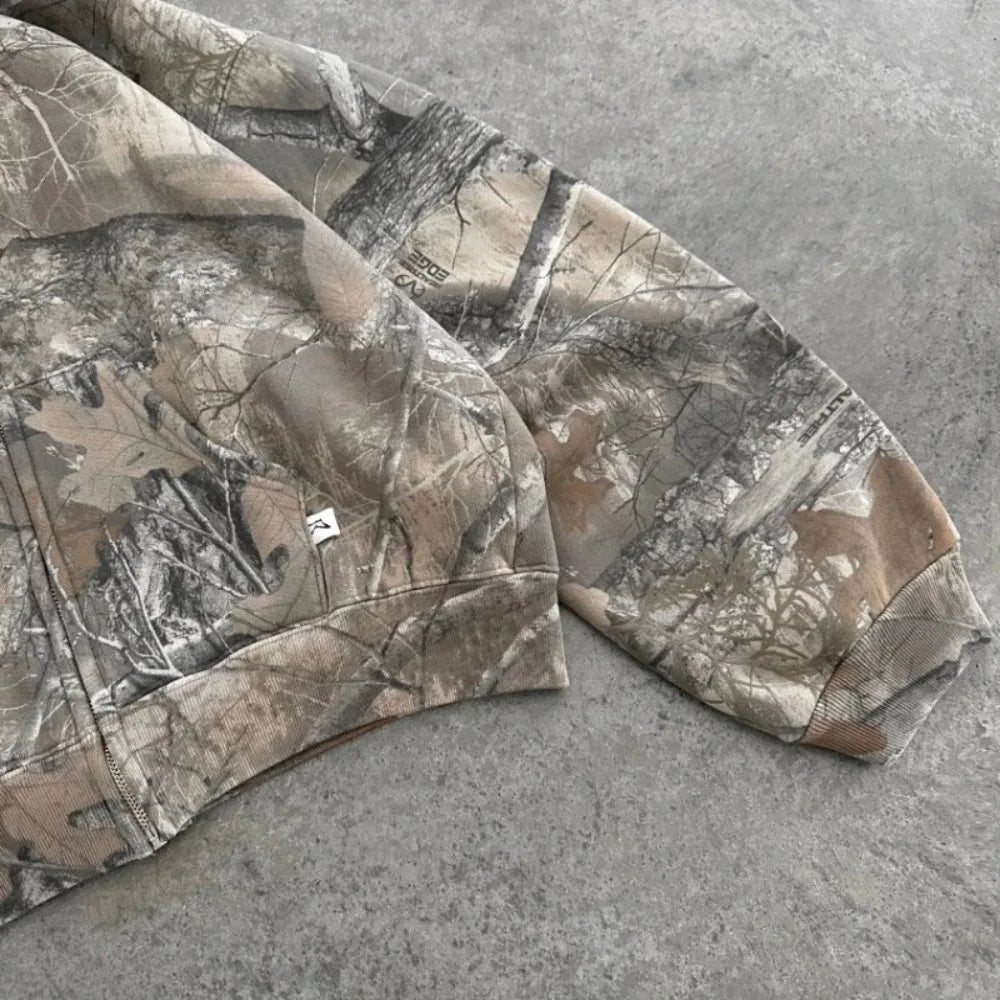 Sweatshirt Hoodie Y2K Retro zip up Camouflage Pattern zipper High Street Hip Hop Streetwear Oversized Unisex Camo Hoodie BAZAARHUBO