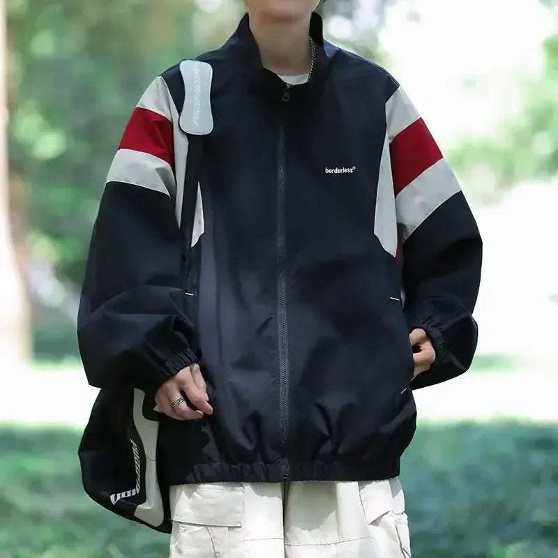Hot Japanese Style Color Block Blazer Jacket Unisex Track Jackets Coat Men Women Long Sleeve Sports Tops Activewear Clothing