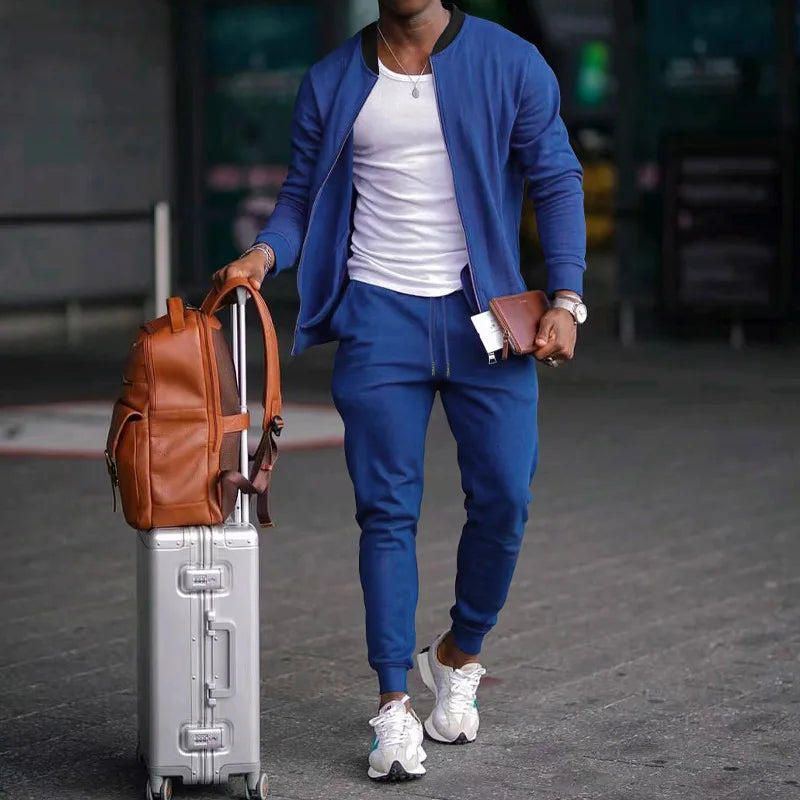 Autumn new solid color jacket men trendy shoulder design stand-up collar large size suit spring and fall fashion