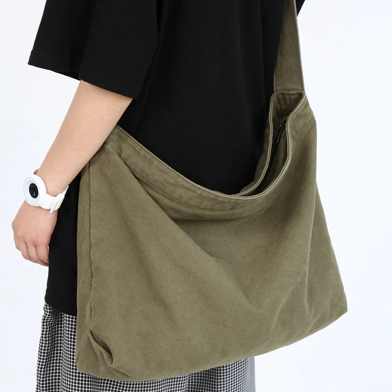Simple Shoulder Bags Men Solid Cleanfit Unisex Bolsos Vintage Thicken Autumn Japanese Harajuku Canvas Large Capacity Handbags