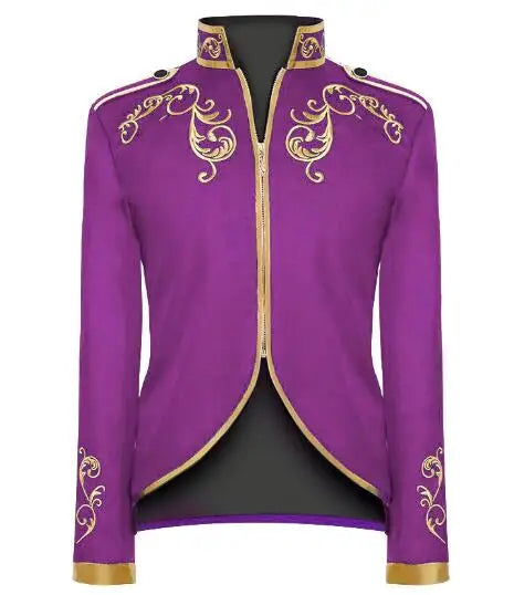 British Style Men Standing Collar Embroidered Suit Jacket Red / Blue Fashion Male Wedding Dance Party Patchwork Dress Coats