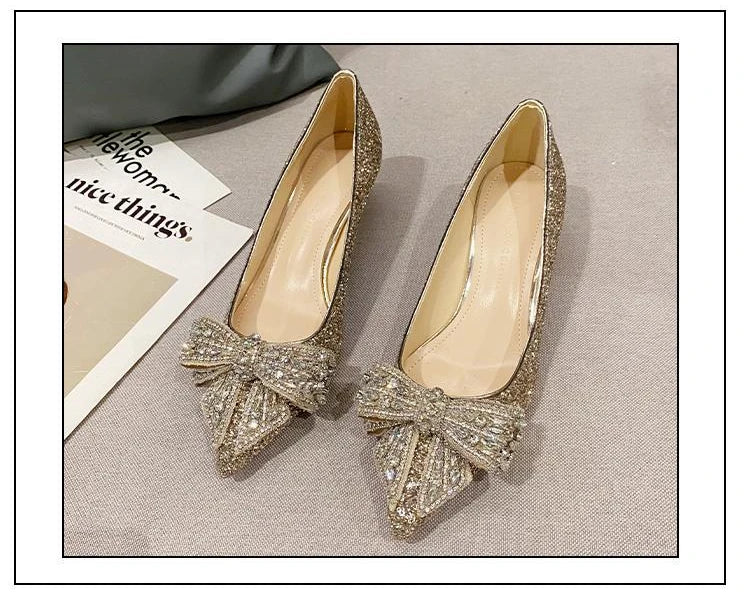 Women's Summer Footwear Stilito Rhinestone Shoes for Woman 2025 with Wedding Bride Genuine Mark Chic and Elegant A Comfortable E