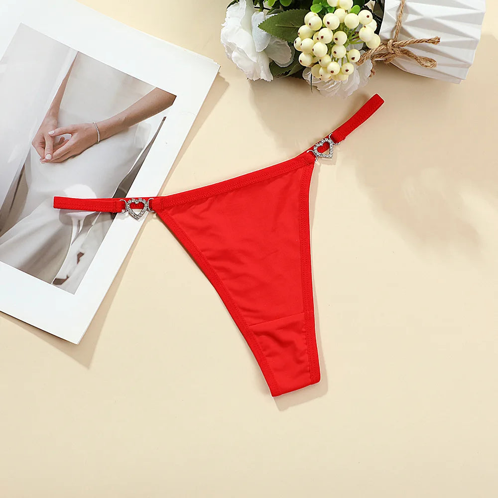 New Women Sexy Thongs Fashion Low Rise Ladies G-string Heart Decoration Sexy Intimate Lingerie T-Back New Cotton Crotch Panties