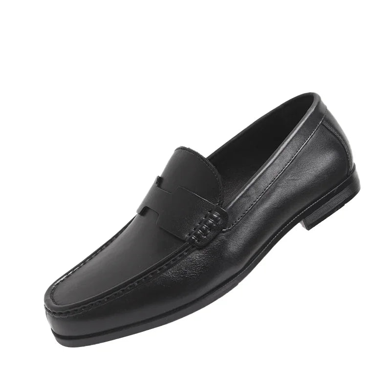 Men's High-End Genuine Leather Loafers Comfortable Flat Casual Glossy Wine Red Handmade Office Banquet Shoes