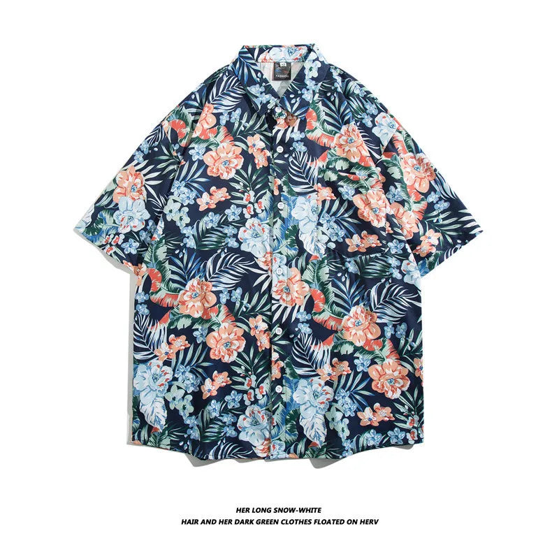 Men's Hawaiian Polyester Summer Short Sleeve Shirt Tropical Leaf 3D Pattern Printing Beach Male Shirts Casual Blouse For Men