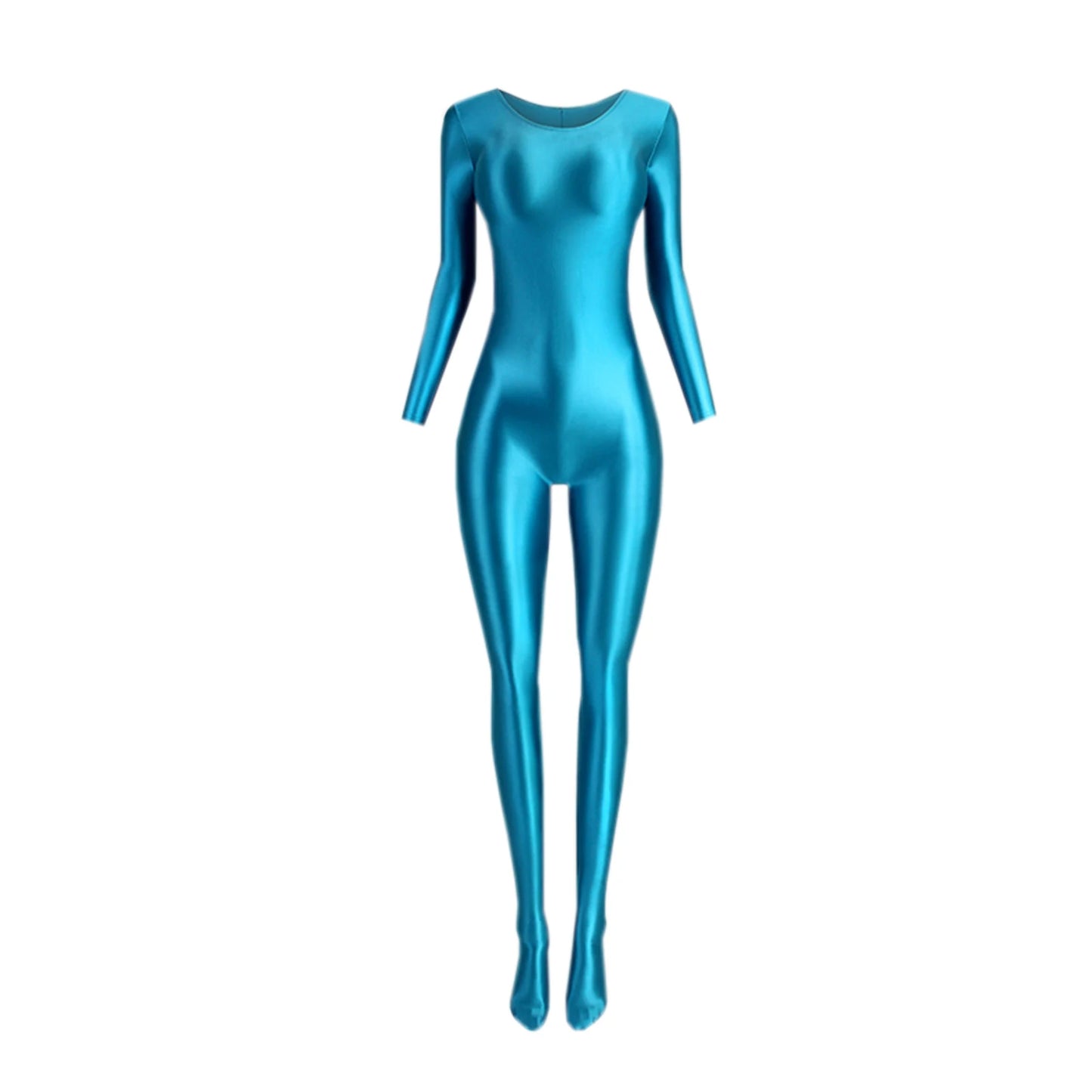 Women's Sexy Jumpsuits Long Sleeves Shapping Bodysuit Tight Elastic Oil Glossy Candy Color Unisex Leotard Exotic Club Clothing