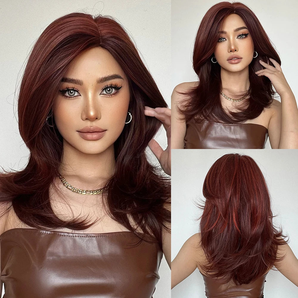 ELEMENT Synthetic Wig Medium Wavy Hair Ombre Brown Blonde Wigs for Women Daily Party Cool Heat Resistant Breathable Headband