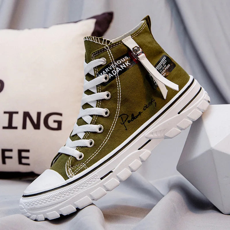 Men's Canvas Shoes High Top Sneakers Breathable Platform Casual Shoes Lace-up Flats Men Non-slip Vulcanize Shoes Tenis Masculino