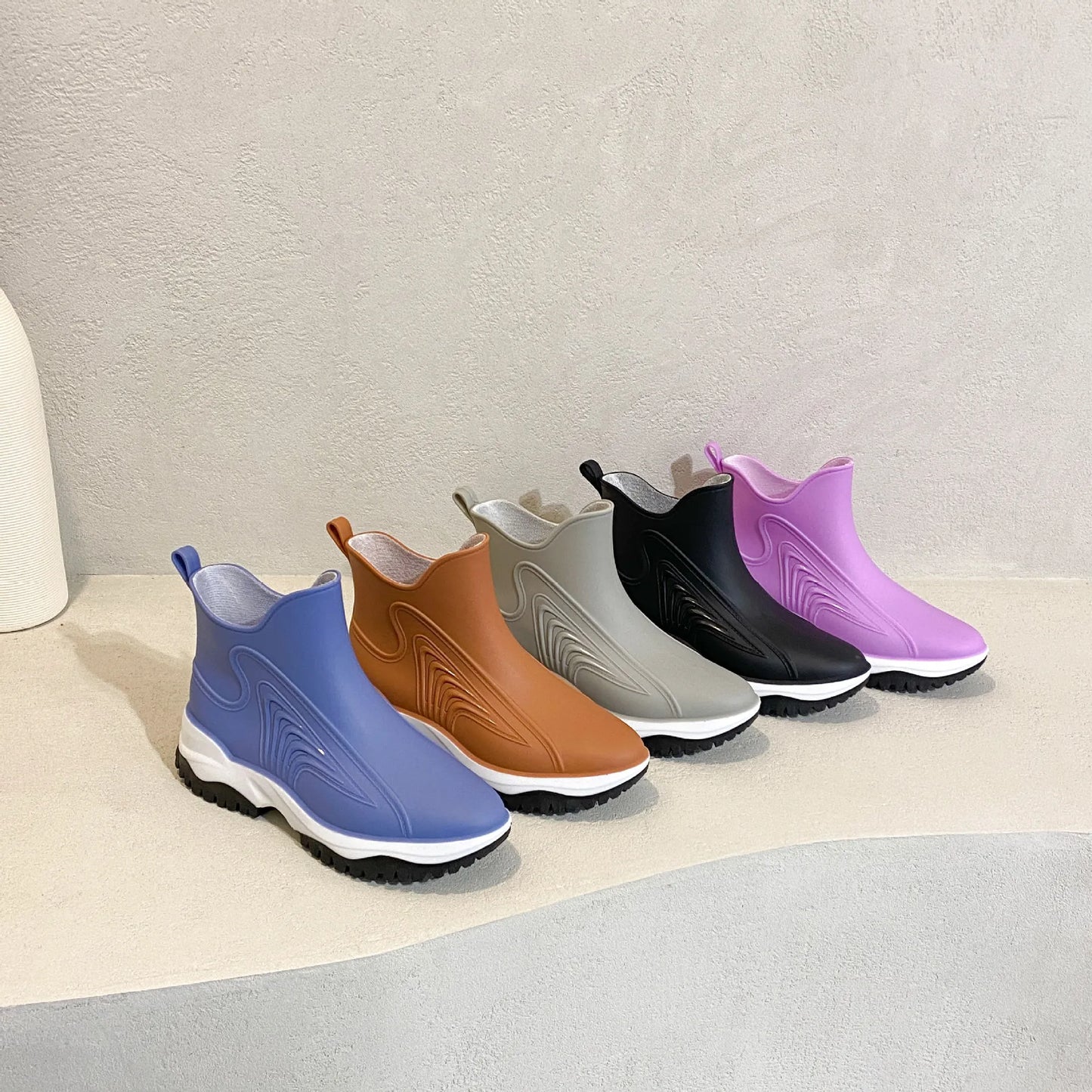 Women Rainboots Slip-on Waterproof Girls Ankle Boots PVC Anti-Slip Spring Autumn Rain Shoes Platform Woman Fishing Rubber Shoes