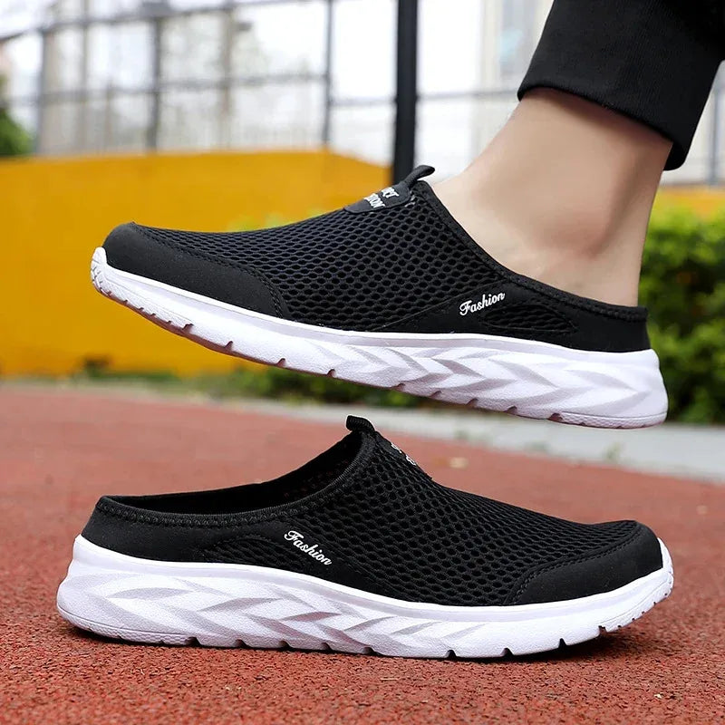 Half Slippers Outdoor High Quality Anti-slip Men Leisure Shoes Mesh Breathable Soft Comfortable Flat-bottomed Slippers