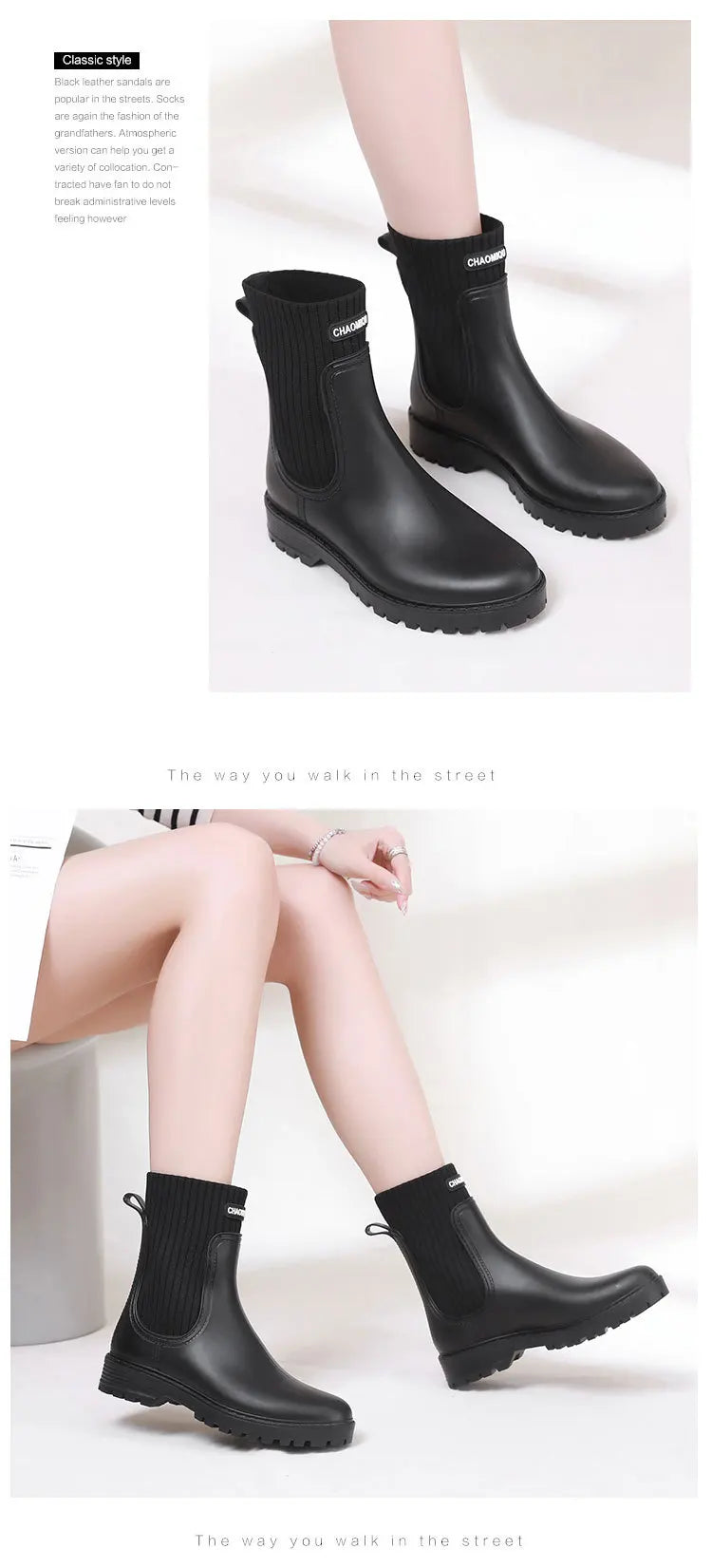 Designer Rain Boots Women's Waterproof Shoes Rainy Ladies Pink Fur Rubber Rainshoes Woman Galoshes Non-slip Pull-on Rain Boots