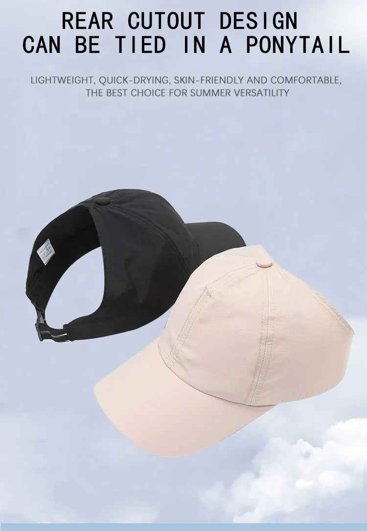 Summer New Ponytail Quick-Drying Sunscreen Hat Fisherman Hat Women Shade Cap Uv Protection Soft Top Hat