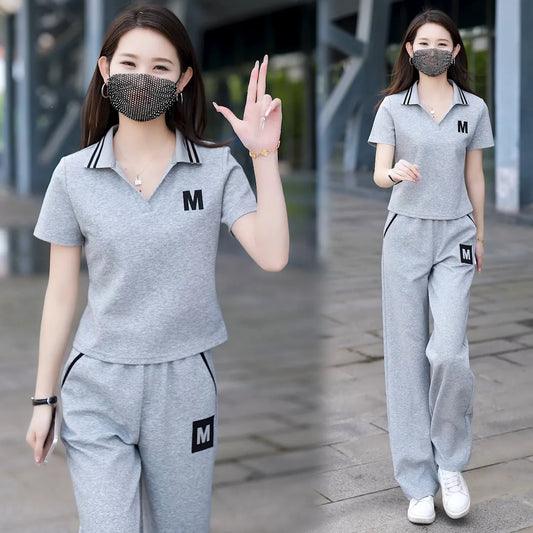 Sportswear Casual Set for Women's Summer New Fashionable and Trendy Internet Celebrity Casual Wide Leg Pants Two-piece Set