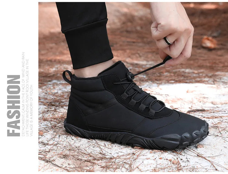 Snow Boots Women Men Sneakers Barefoot Waterproof Winter Warm Running Shoes Non-Slip High-top Padded Hiking Ankle Shoes 2024