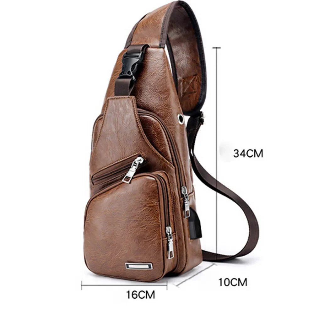 2024 Men's USB Chest Bag Designer Men Messenger Crossbody Package PU Leather Shoulder Bags Package Travel Chest Bag Bolso Hombre