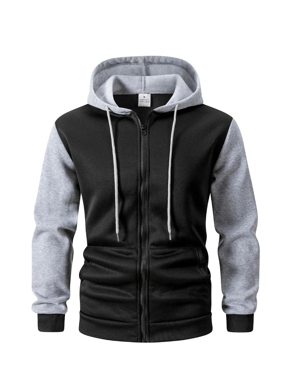 Autumn Winter Men's Color Blocking Hoodies Zipper Closure Long Sleeve Jacket Male Loose Casual Sports Multi Pockets Sweatshirt