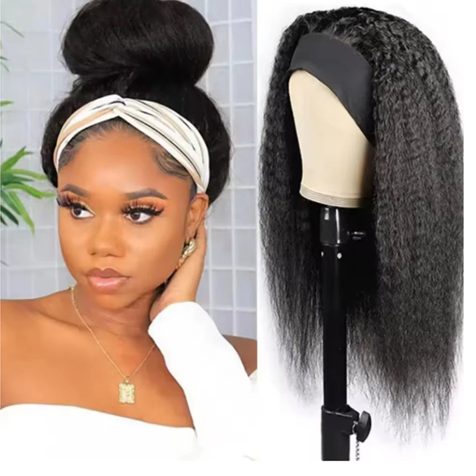 Kinky Straight Headband Wig Remy Human Hair Wig Ready To Wear Peruvian Yaki Straight Headband Isee Human Hair Wig for Women