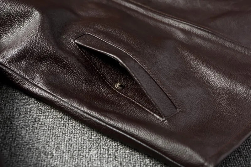 Black Brown Casual Mens Jackets Real Cowhide Genuine Leather Jacket Men Coats Autumn Chamarras De Cuero Para Hombre