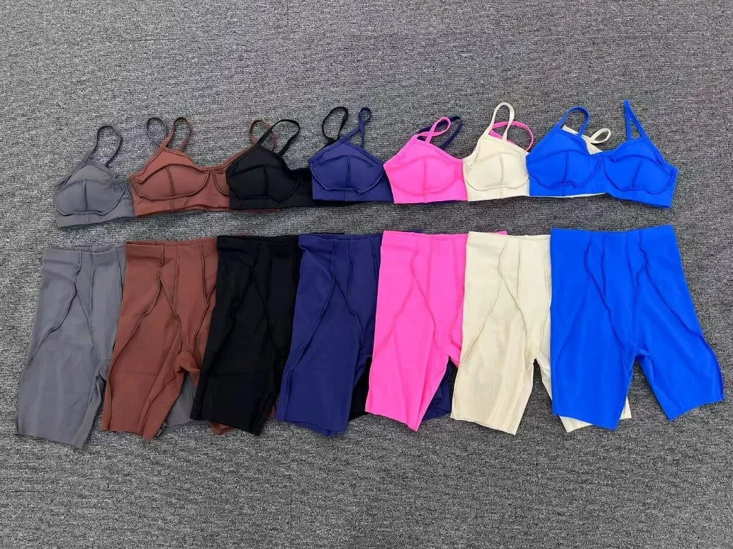 Yoga Fitness Sports Sets High Waist Hip-lifting Shorts Open Back Bra Suit Casual Running Workout Gym Leggings Sexy Set for Women