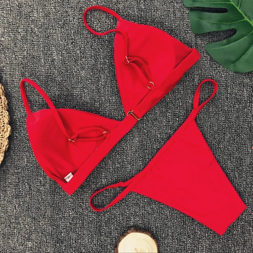 Women'S Swimsuit Bikinis Set Women Sexy Pink Bandage Ladies Thongs Solid Two Piece Suit Female купальник Traje De BañO Mujer