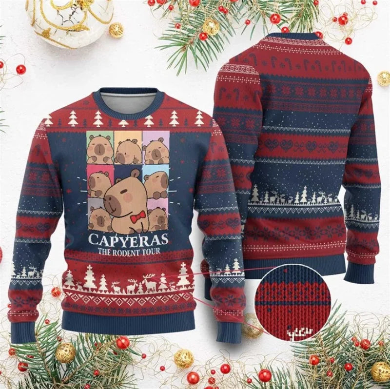 Cute Capybara Print Design Ugly Christmas Sweater Child Adult Long Sleeve Christmas Pullover Sweatshirt Festival Hot Men Sweater