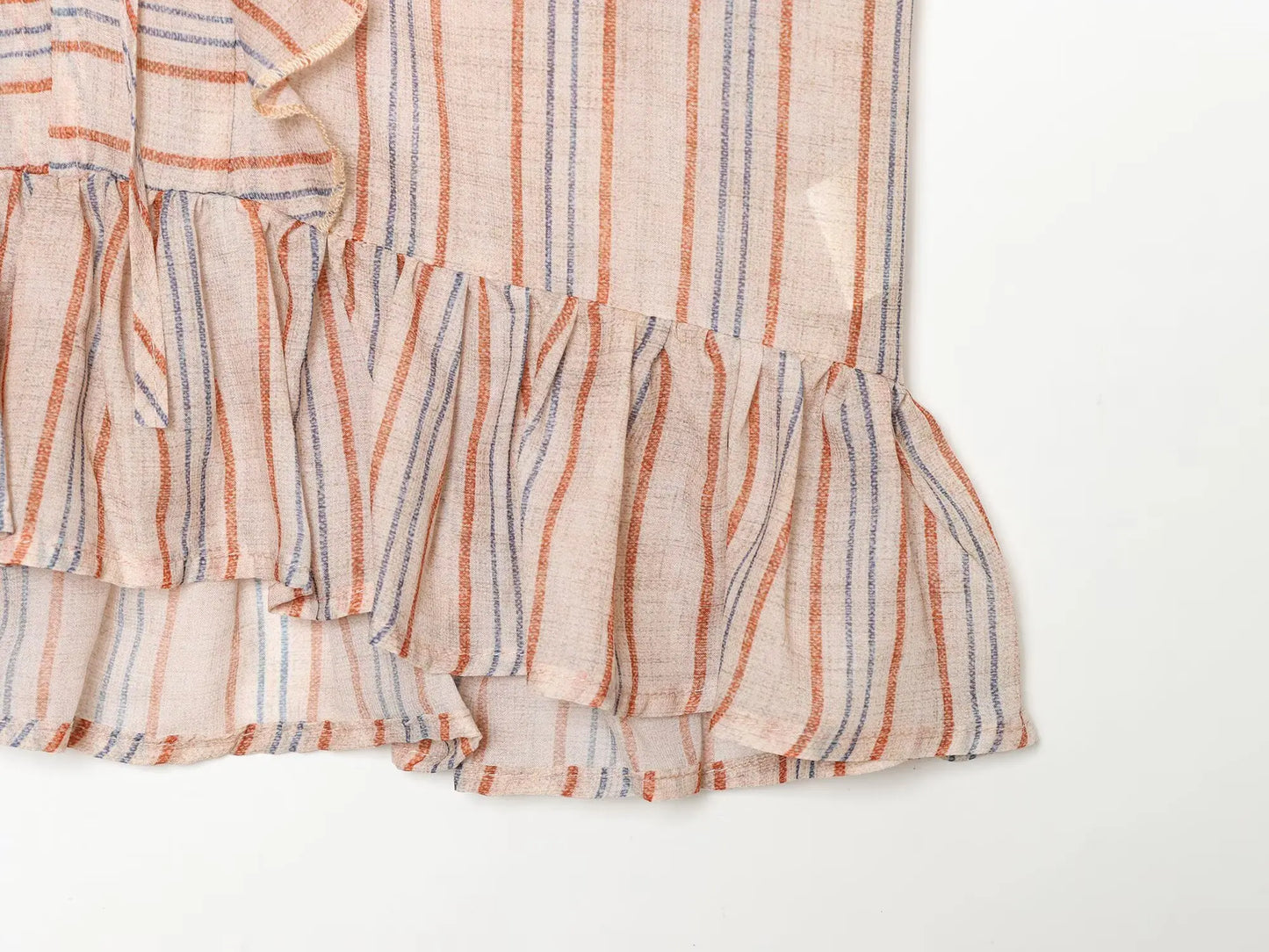 KONDALA Casual Striped Summer Woman Suits Lace-up V-Neck Shirt+ Drawstring Lace Shorts Fashion 2026 Female Elegant Tiered Sets