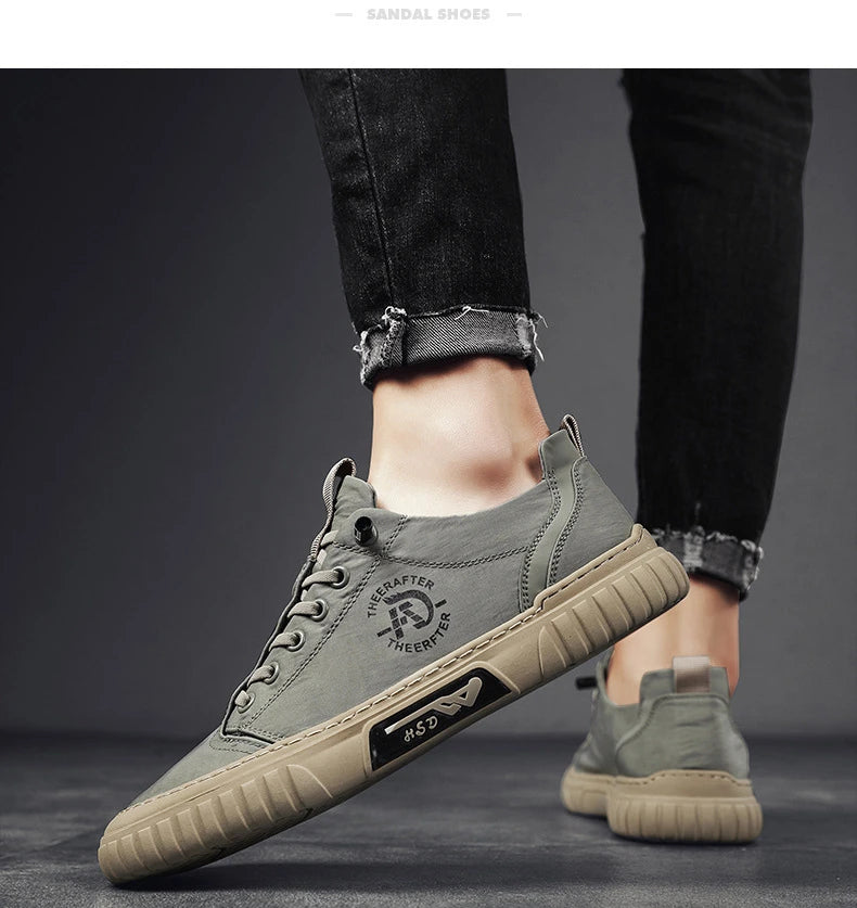 Trend Canvas Men's Shoes Breathable Green Casual Shoes for Men Comfor All-match Sneakers Ice Silk Cloth Men Walking Tennis Shoes
