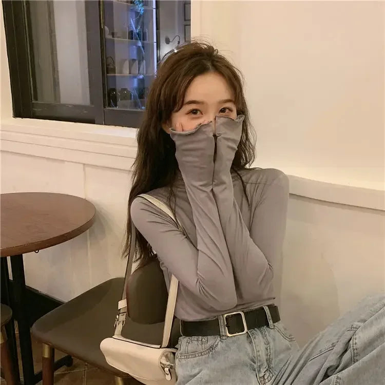 YSZWDBLX Women T-shirts Autumn Winter Modal Bottoming Shirt Warm Turtleneck Inner Wear Korean Casual Slim High Strecth Tops