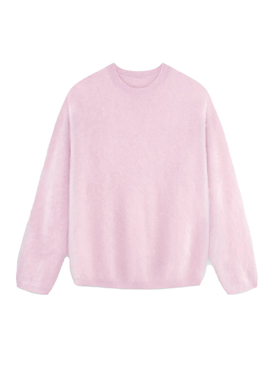 Blubelle Women's Autumn Winter Solid Color Knit Sweater O-Neck Long Sleeve Loose Fit Casual Relaxed Fashion Pullovers