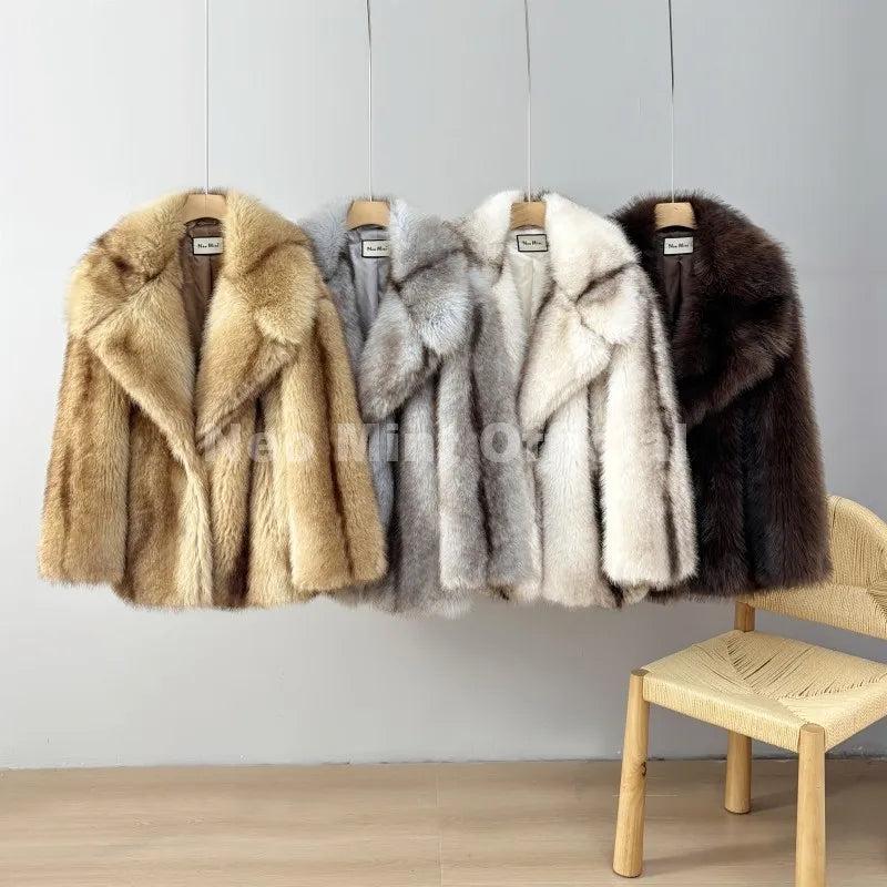 Neo Mint Luxury Brand Fashion Women Yellow Striped Faux Fur Jacket Coat Chic Girls 2025 Winter Oversized Warm Outerwear Overcoat