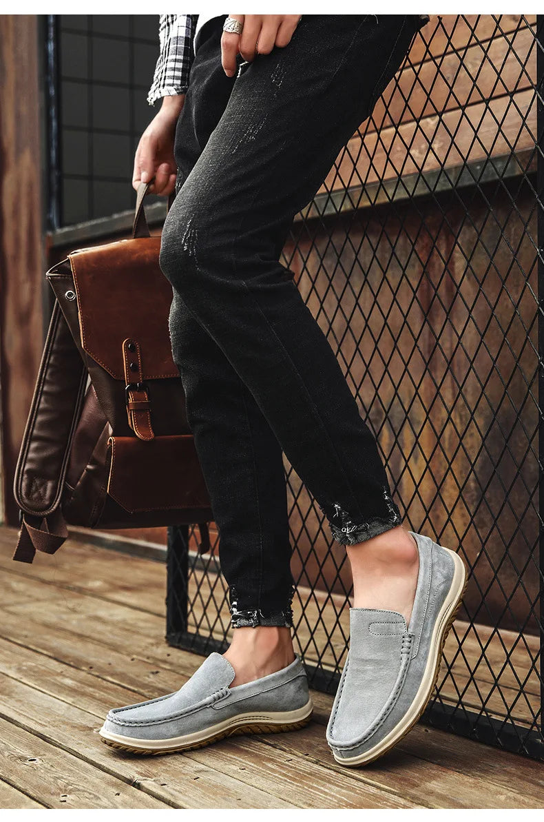 Men's Suede Casual Leather Shoes Fashionable Breathable Comfortable Driving Shoes Men Shoes