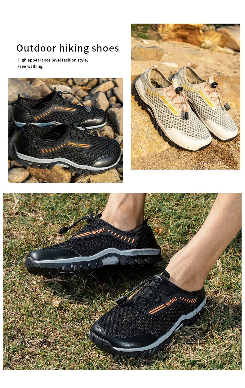 Breathable Mesh Men's Sneakers Outdoor Shoes For Men Summer Hiking Shoes Big Size 39-47 Wading Shoes Athletic Walking Shoes