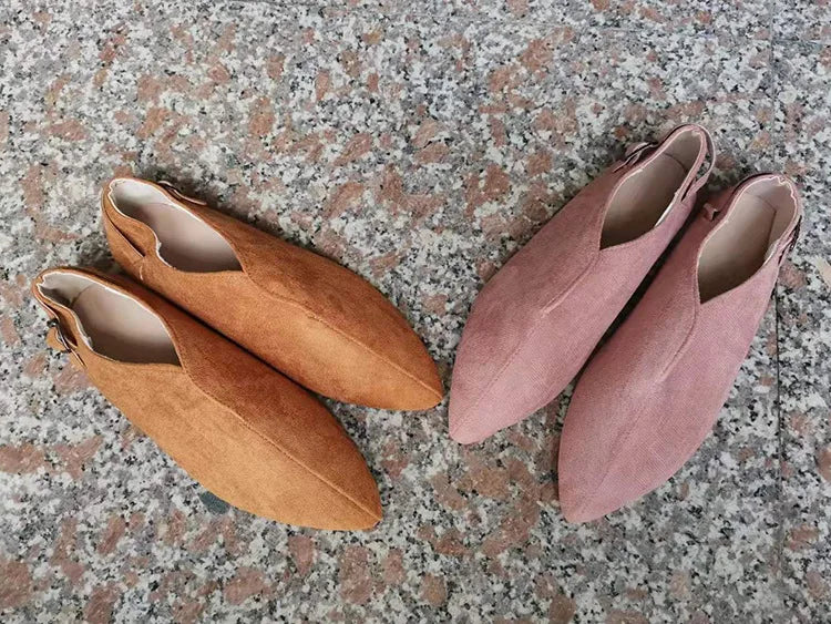 Suede Women Loafers Summer Women Flats Shoes Retro Pointed Toe Slip on Casual Shoes Zapatos Mujer Plus Size 43 Breathable V Port