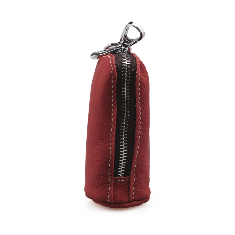 Soft  Genuine Cow Leather Housekeeper Small Round Columnar Key Holder Car Key Wallet Coin Pouch Purse key bag