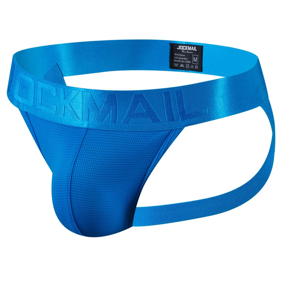 JOCKMAIL Sexy Men's G-string Fashion Low Waist Solid Color Male Thongs Underwear Breathable Mesh Sports Underpants Shorts
