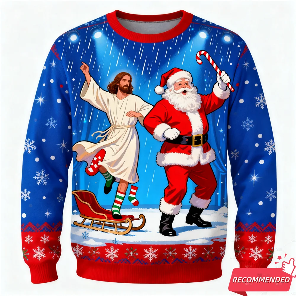 Men's Anime Santa Jesus Funny Ugly Christmas Sweater Kids Children's Pullovers Christmas Tops Holiday Gift Party Xmas Sweatshirt BAZAARHUBO