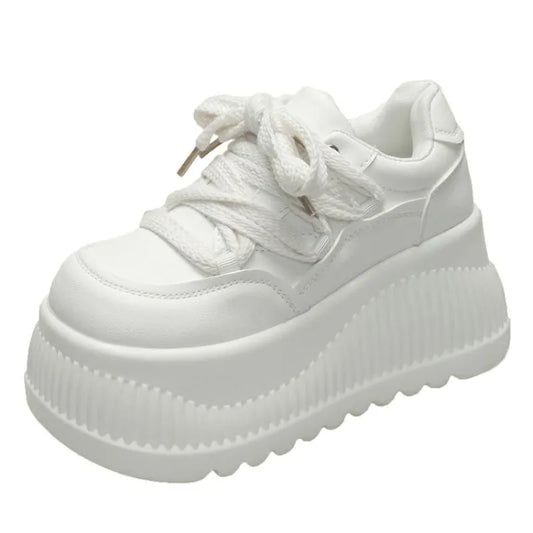 8.5CM New Synthetic Microfiber Leather Women Platform Wedge Ladies Chunky Sneakers 2024 High Brand Fashion Vulcanize Pumps Shoes