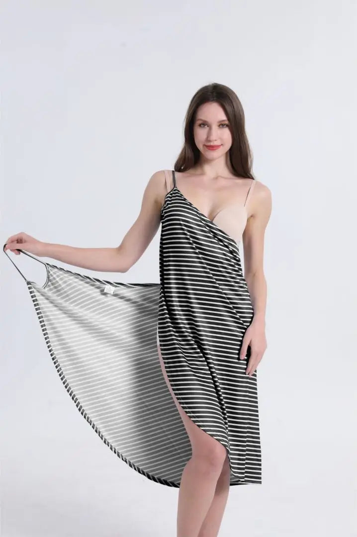 Summer Sexy Casual Striped Beach Dress Female Dresses Black Blue Purple Women's Dress Clothing