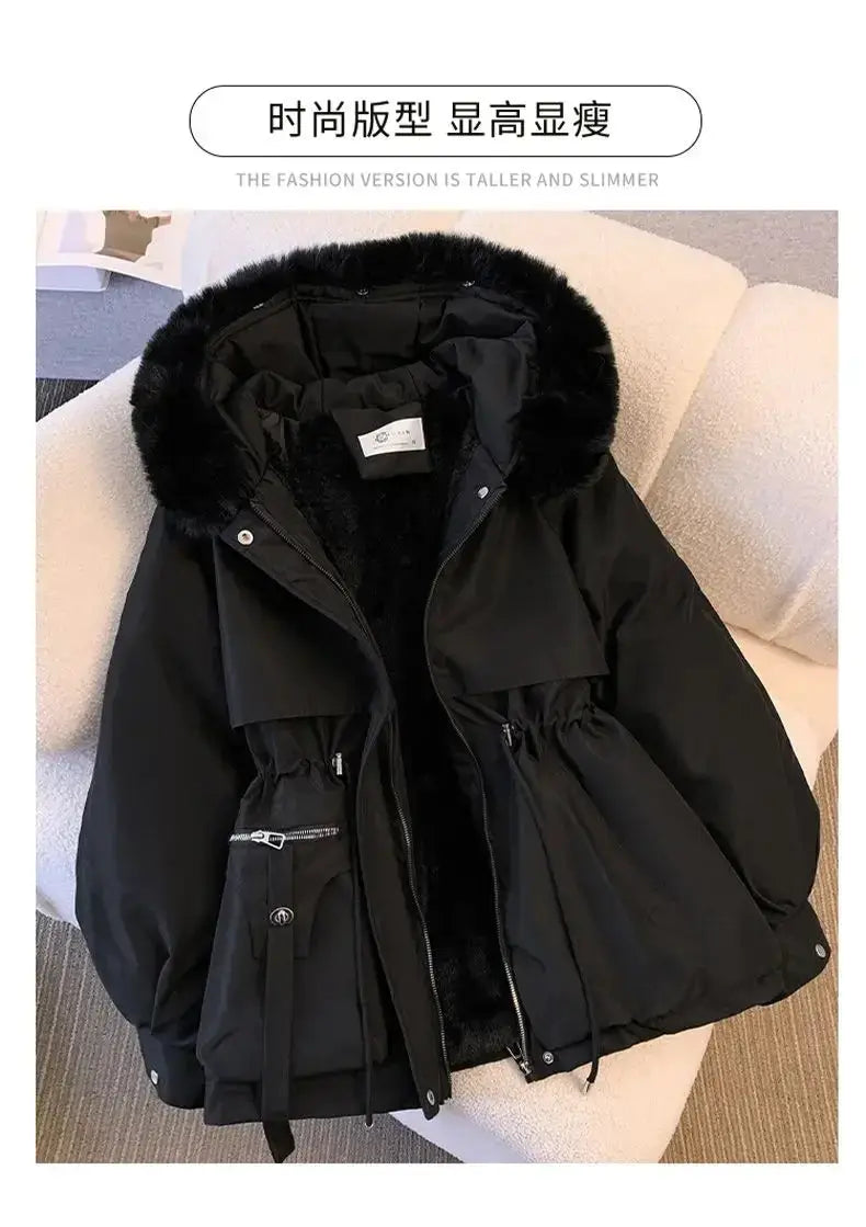 Detachable Pai Overcomes Women's Winter 2026 New Casual Down Cotton Thicken Hooded Coat Female loose Warm Wool Overcoat BAZAARHUBO