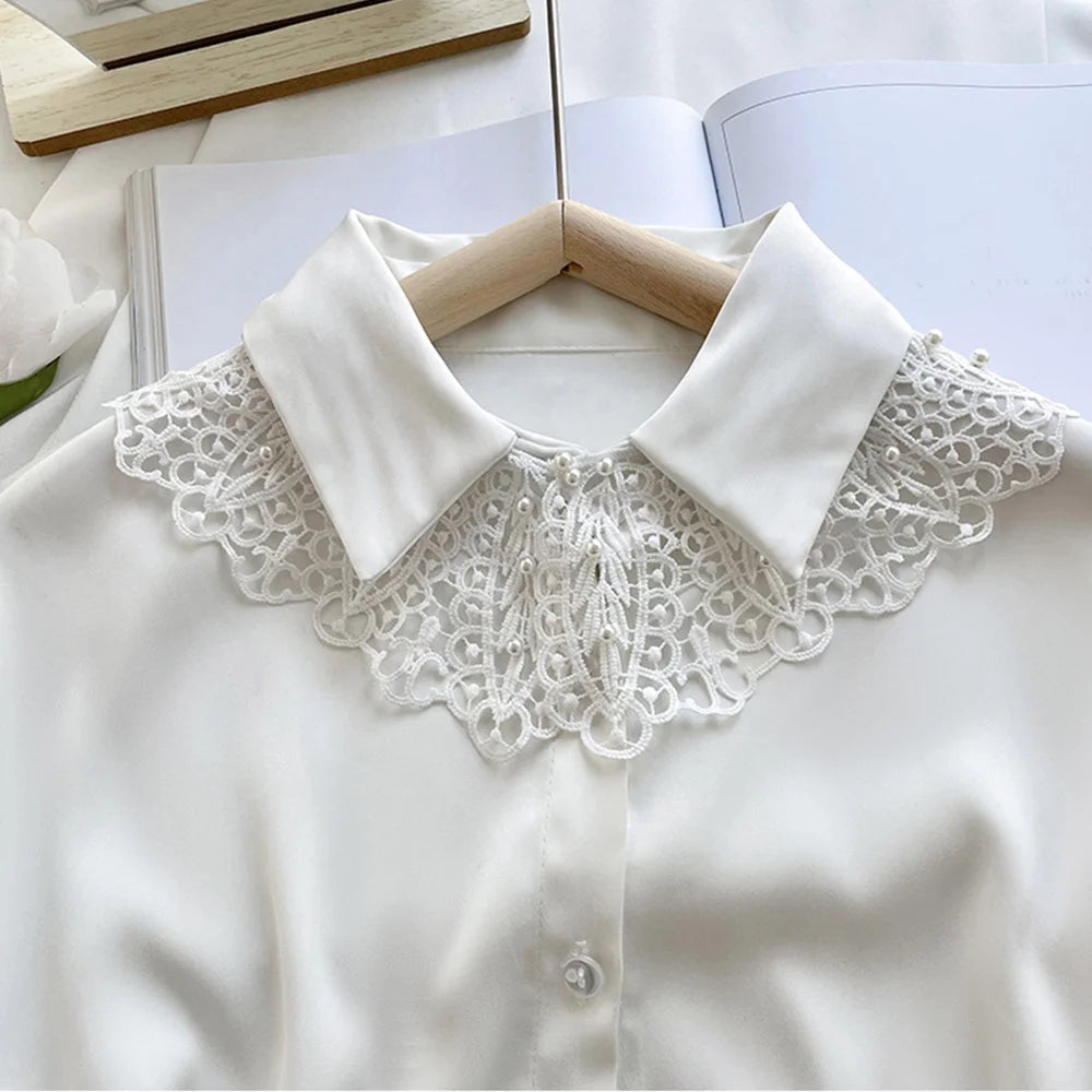 Pearl Hollow Fake Collar Ladies Embroidered False Collar Shawl Wrap Removable Neck Ties Shawl Detachable Shirt Clothes Accessory BAZAARHUBO