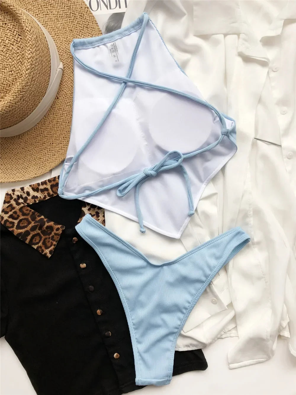 Sexy Halter Bandana Bikinis Set Swimwear Women Thong Swimsuits Backless Bathing Suit Bikini Mujer Swim Wear Biquini Summer