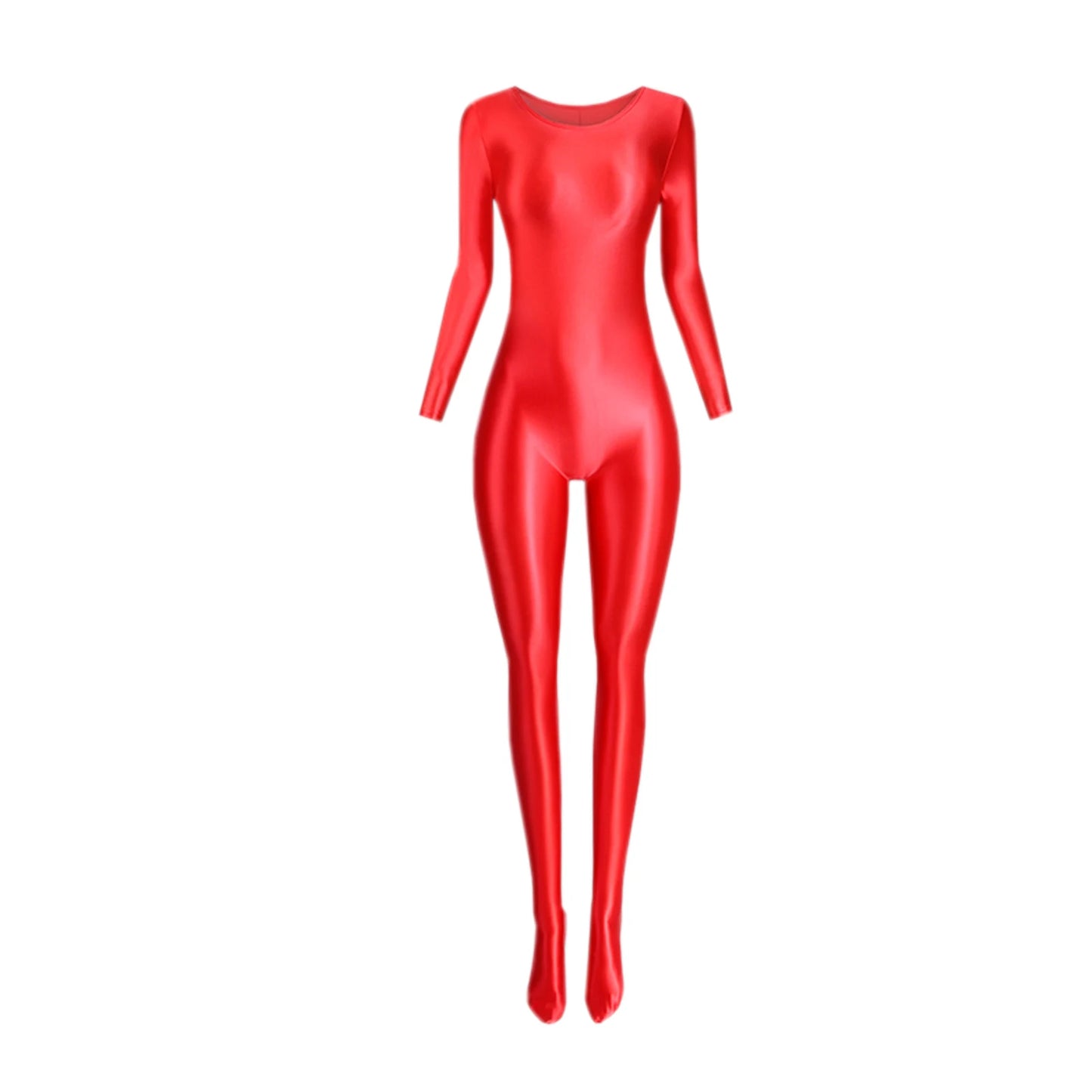 Women's Sexy Jumpsuits Long Sleeves Shapping Bodysuit Tight Elastic Oil Glossy Candy Color Unisex Leotard Exotic Club Clothing