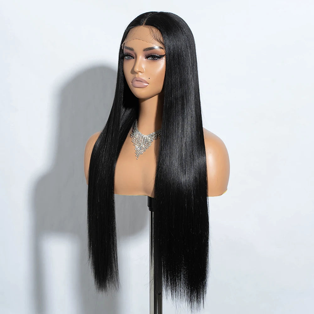 Synthetic Lace Front Wigs Warm Brown Black Color Hair  30" Long straight Wig For Women Lace Wig Heat Resistant Cosplay Wigs
