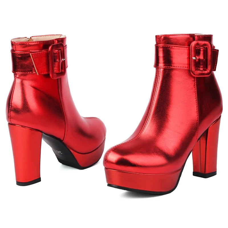 Luxury Women's Ankle Boots High Heels Platform Short Boot Zipper Gold Silver Pink Red Party Dance Shoes Female Large Size 45 48