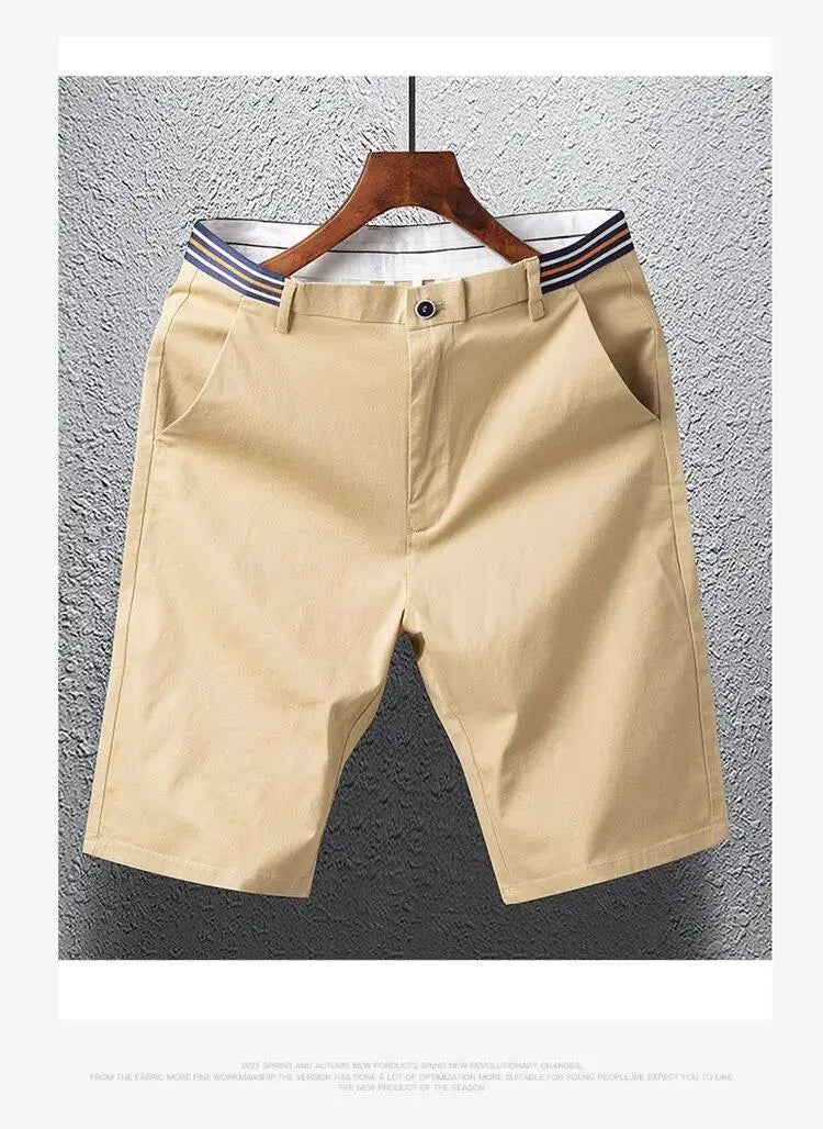 Mens Summer Casual Shorts Solid Color Business Casual Elastic Five Quarter Pants Cotton Breathable Workwear Shorts Men Clothing