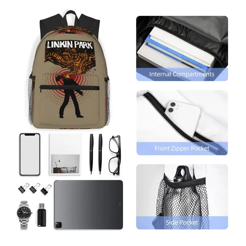 L-Linkin-S P-Park-S Band Student Backpack School Bag Hiking Travel Daypack for Boys Girls Fashion Bookbag Shoulder Bags