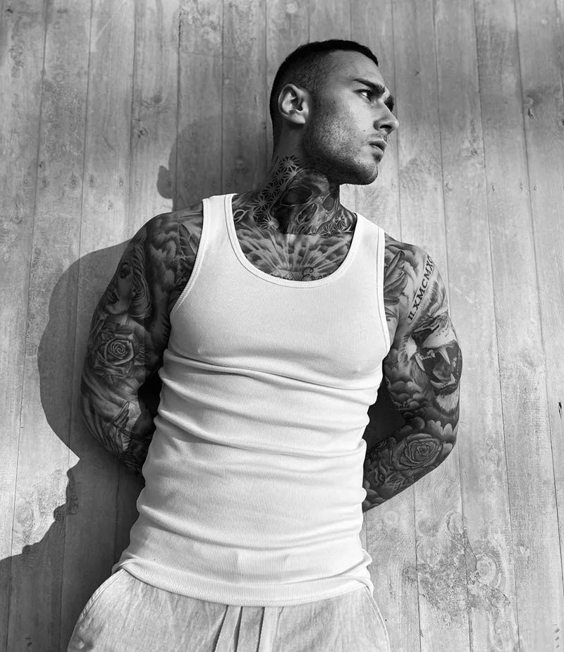 Spring Summer Knit Ice Silk Ribbed Fitness Sports Casual Slim-fit Men's Vest Men's I-line Muscle Vest Cotton Men
