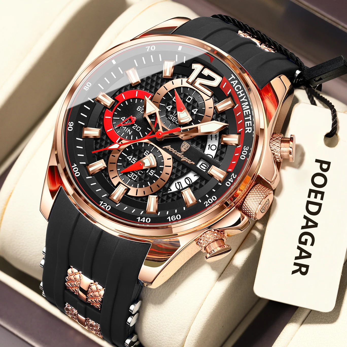 POEDAGAR Luxury Watch For Men Date Chronograph Luminous Waterproof Silicone Male Watch Fashion Sports Quartz Men's Watches Reloj